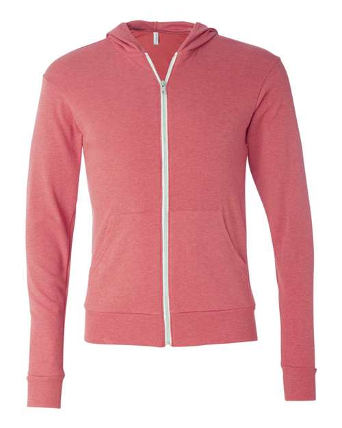 Triblend Lightweight Full-Zip Hooded Long Sleeve Tee | USA Decoration