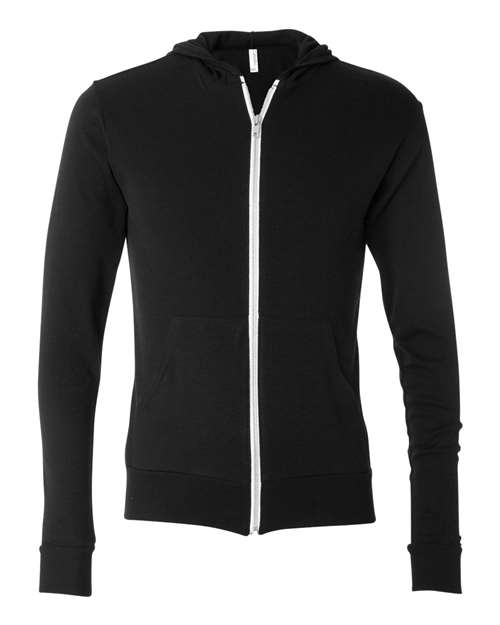 Triblend Lightweight Full-Zip Hooded Long Sleeve Tee | USA Decoration