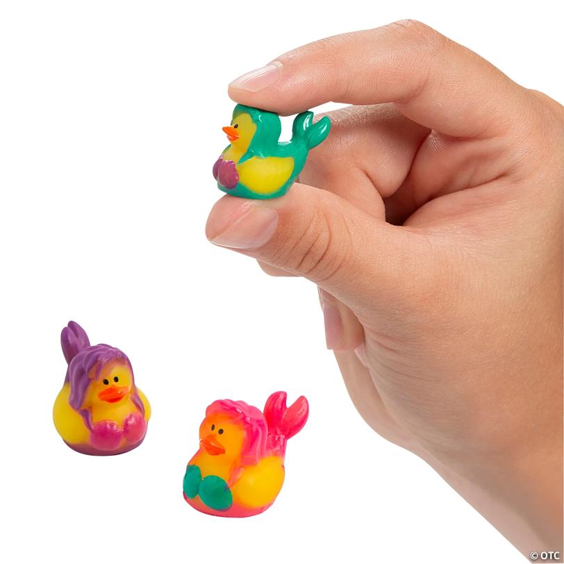 3/4" Micro Brightly Colored Mermaid Rubber Ducks - 24 Pc.
