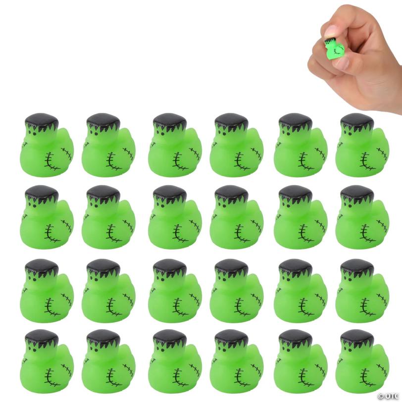 3/4" Micro Green Stitched Monster Rubber Ducks – 24 Pc.
