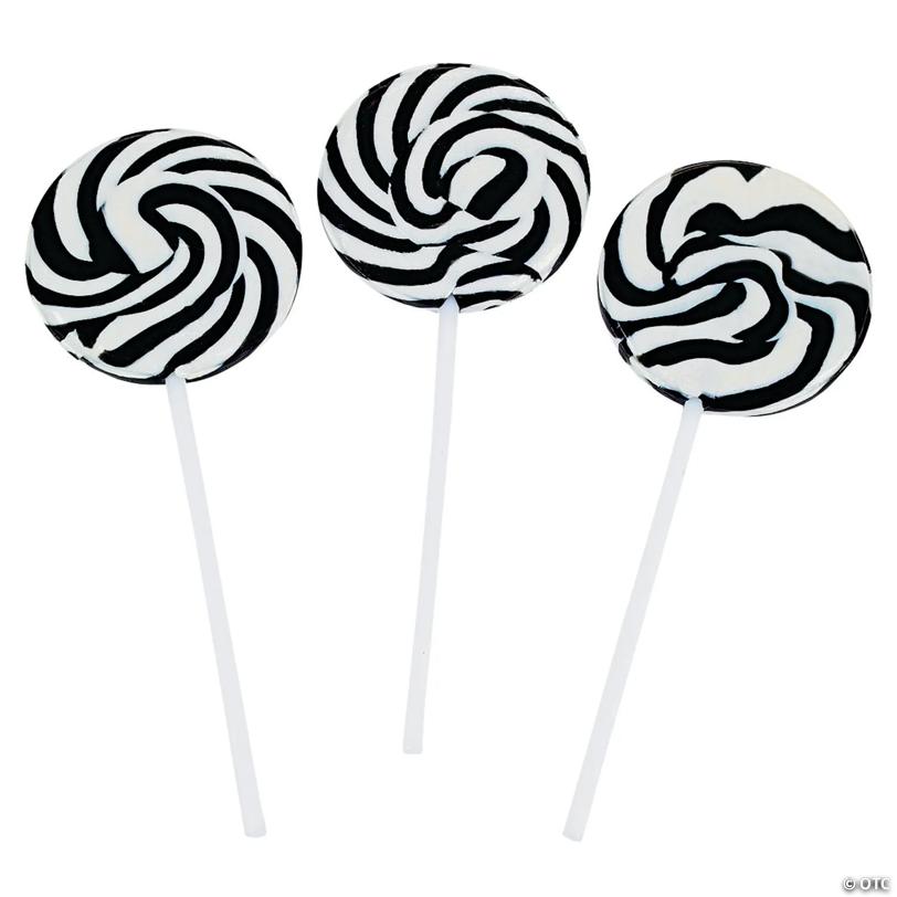 3/4" x 4 1/2" Black and White Swirl Round Lollipops - 24 Pc.