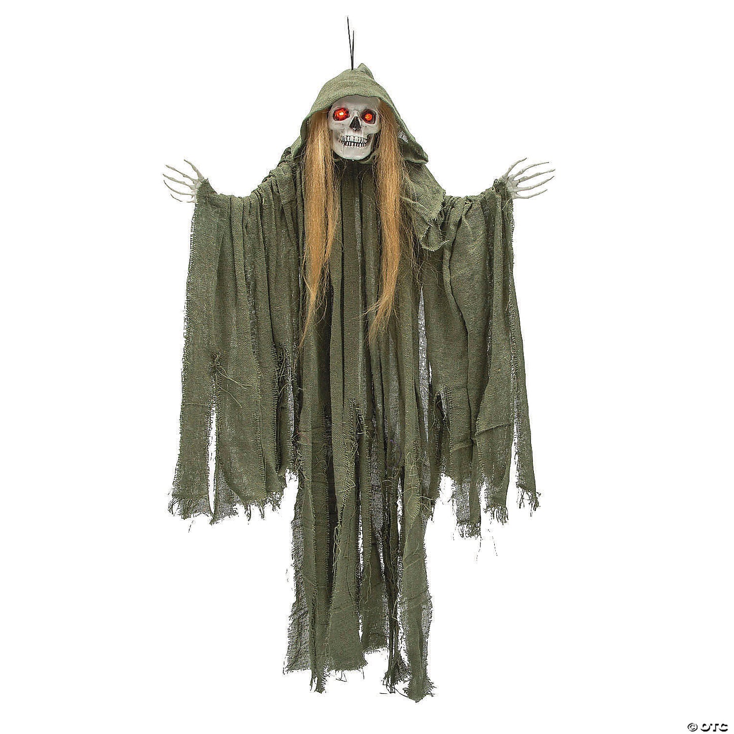 35 1/2" Light-Up Hanging Long Hair Skeleton Reaper Halloween Decoration | USA Decoration®