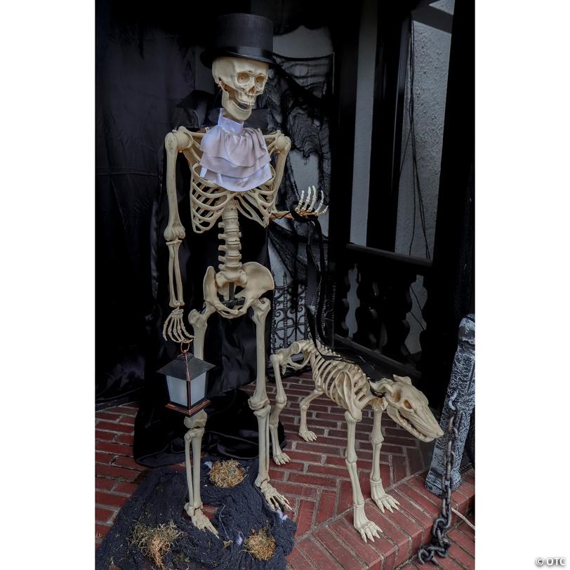 36 1/2" x 62 1/4" Animated Skeleton & Dog Halloween Decorations