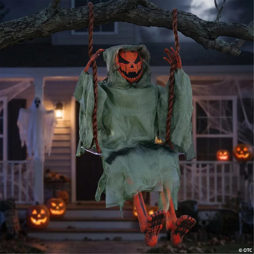 36" Hanging Dead Pumpkin Reaper on Swing Decoration