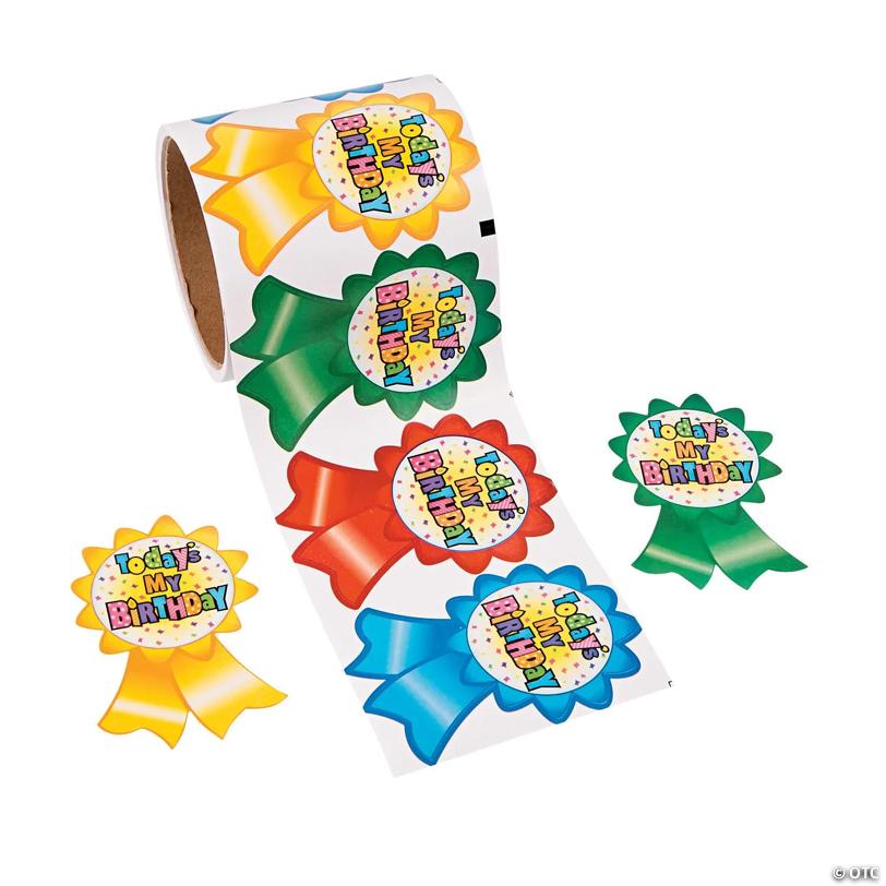 3 1/2" Bright Colors Today’s My Birthday Sticker Roll - 100 Stickers | USA Decoration®