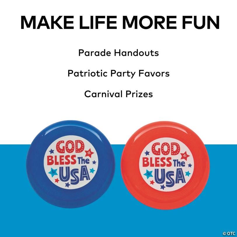 3 1/2" Bulk 72 Pc. Religious Patriotic God Bless the USA Mini Flying Discs