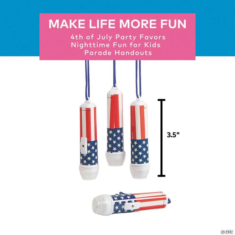 3 1/2" Mini Patriotic Plastic Flashlights on a Rope - 12 Pc.