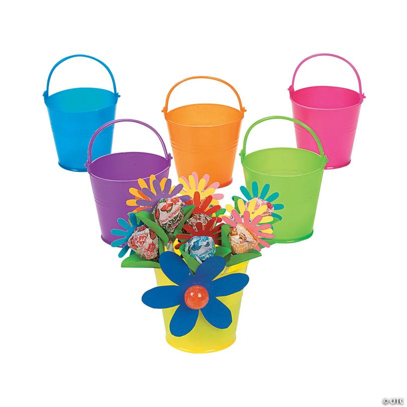 3 1/4" Mini Bright Colors Plastic Favor Pails - 12 Pc.