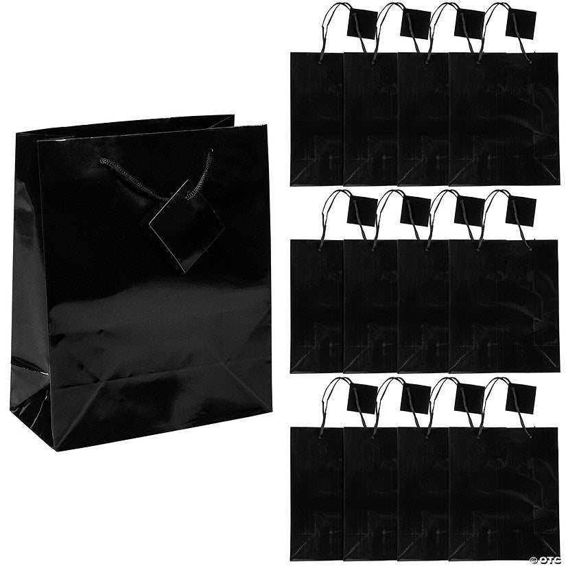 7 1/2" x 9" Medium Black Paper Gift Bags - 12 Pc. halloween