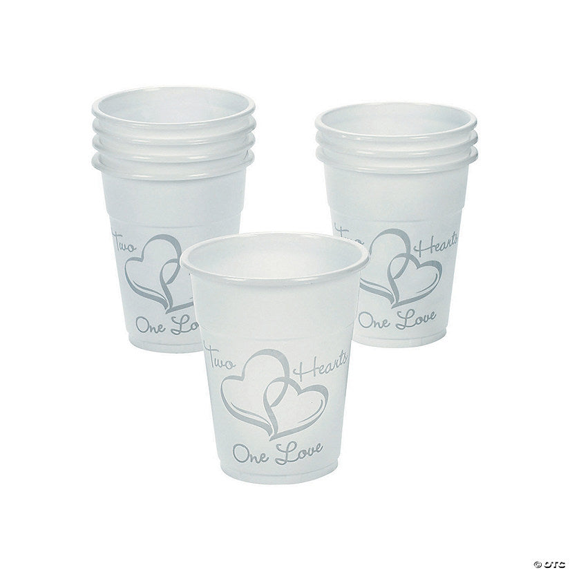 4 1/2" 16 oz. Bulk 50 Ct. Two Hearts, One Love Wedding Disposable Plastic Cups