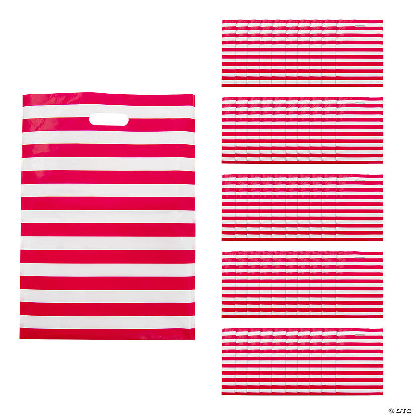 17" x 12" Bulk 50 Pc. Red & White Striped Plastic Treat Bags