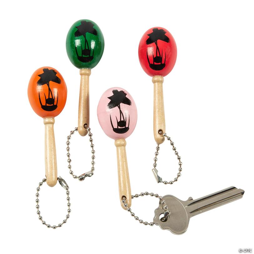 3" Mini Solid Color Wooden Maraca Keychains – 12 Pc.