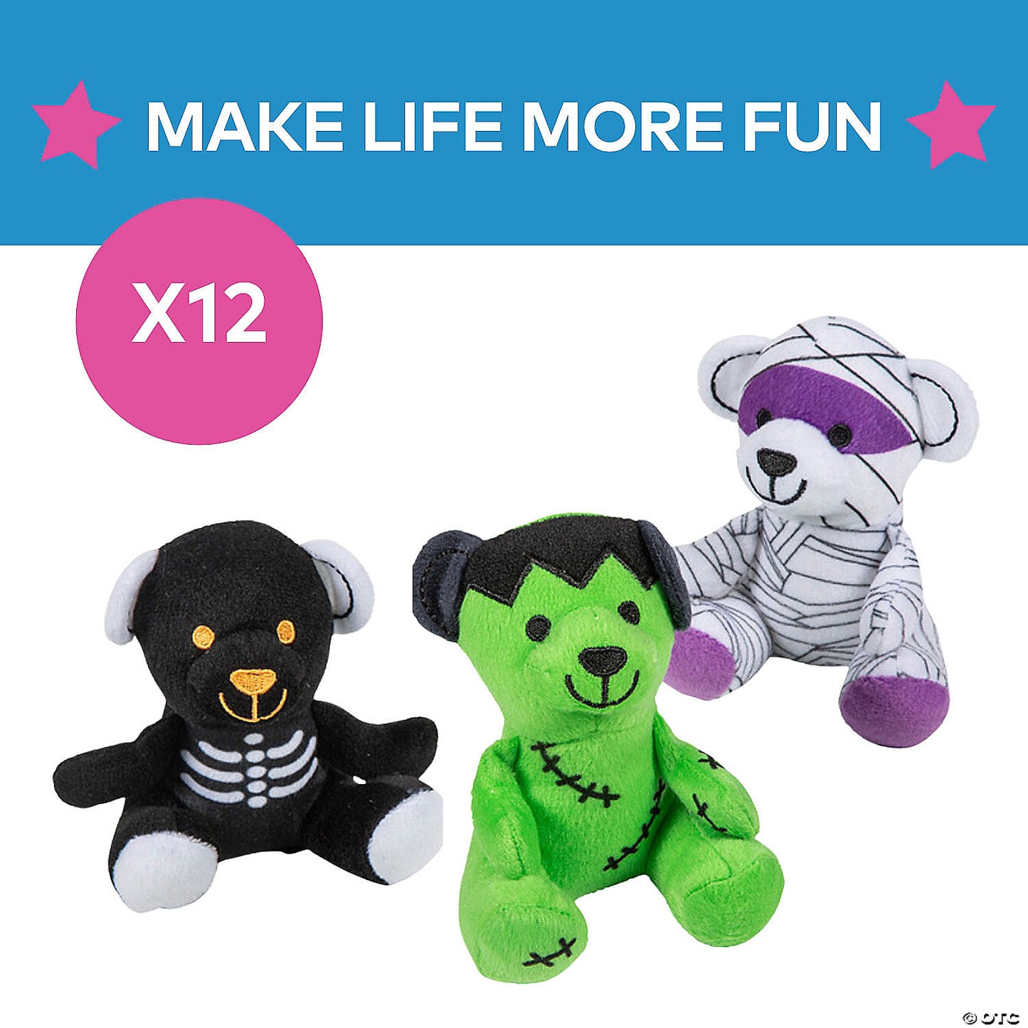 4 1/2" Halloween Skeleton, Mummy Frankenstein Stuffed Bears - 12 Pc. | USA Decoration®