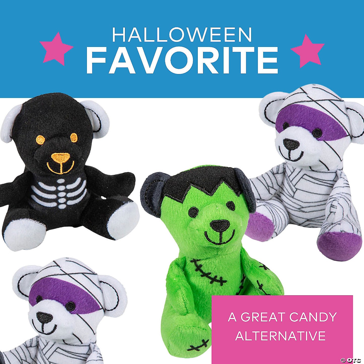 4 1/2" Halloween Skeleton, Mummy Frankenstein Stuffed Bears - 12 Pc. | USA Decoration®