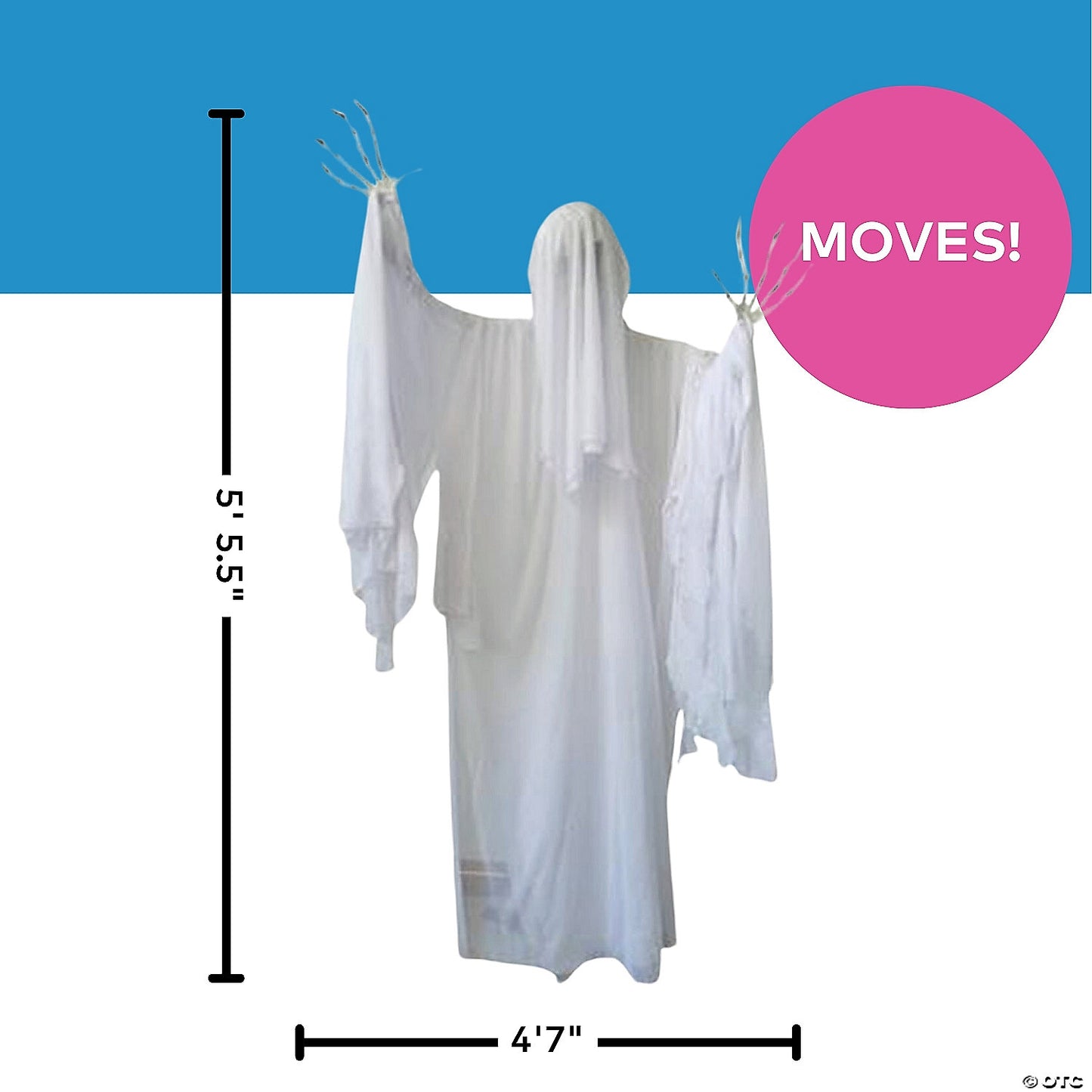 4 Ft. 7" x 5 Ft. 5 1/2" Skeleton Ghost Animated Prop Standing Halloween Decoration | USA Decoration®