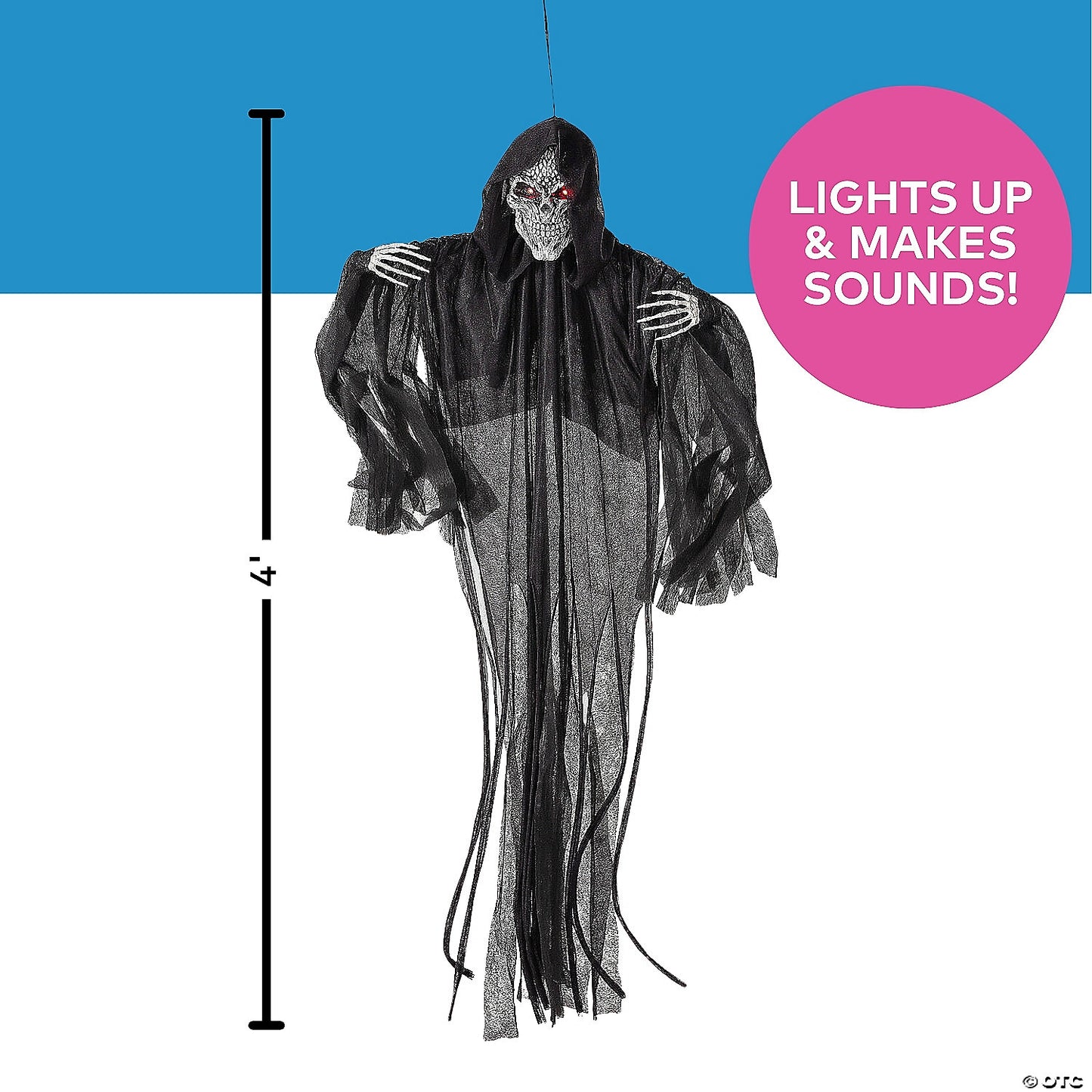 4 Ft. Hanging Black Skeleton Reaper Animated Prop Halloween Decoration | USA Decoration®