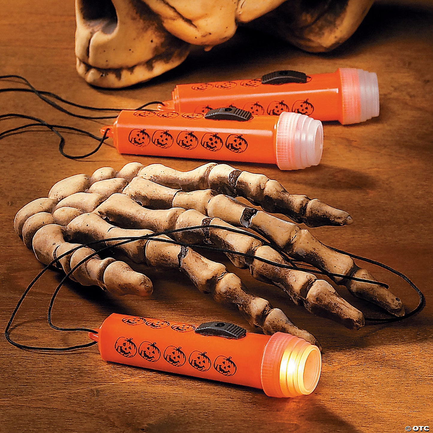 4" Mini Halloween Jack-O'-Lantern Plastic Flashlights on Breakaway Rope - 12 Pc. | USA Decoration®
