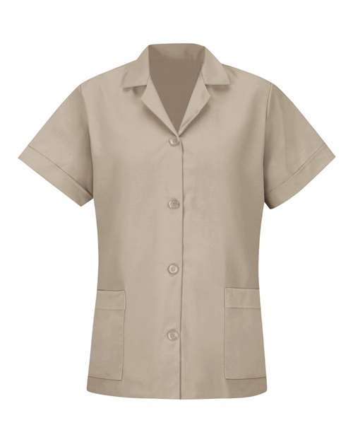 Women's Loose Fit Short Sleeve Button Smock | USA Decoration