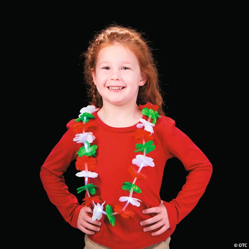 40" Christmas Red, Green & White Flashing Light-Up Polyester Leis - 12 Pc.