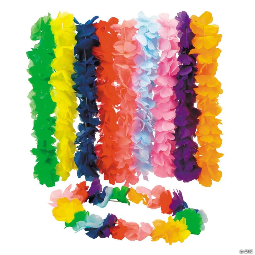 40" Premium Jumbo Petals Satin Flower Polyester Leis - 12 Pc. | USA Decoration®