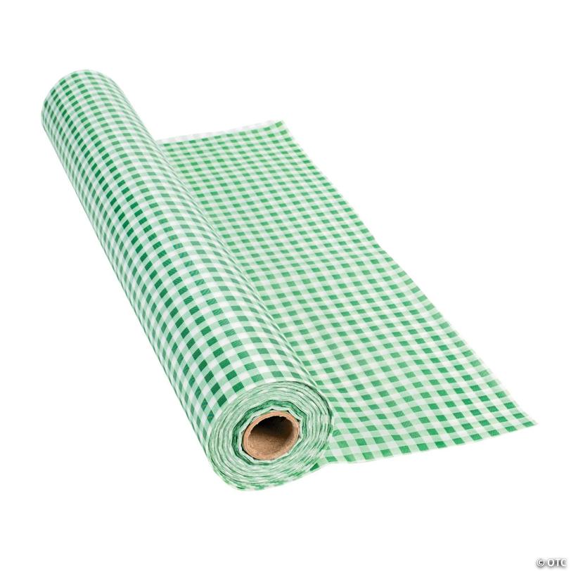 40" x 100 Ft. Green Gingham Disposable Plastic Tablecloth Roll | USA Decoration®