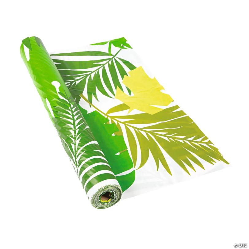 40" x 100 Ft. Tropical Leaf Disposable Plastic Tablecloth Roll | USA Decoration®