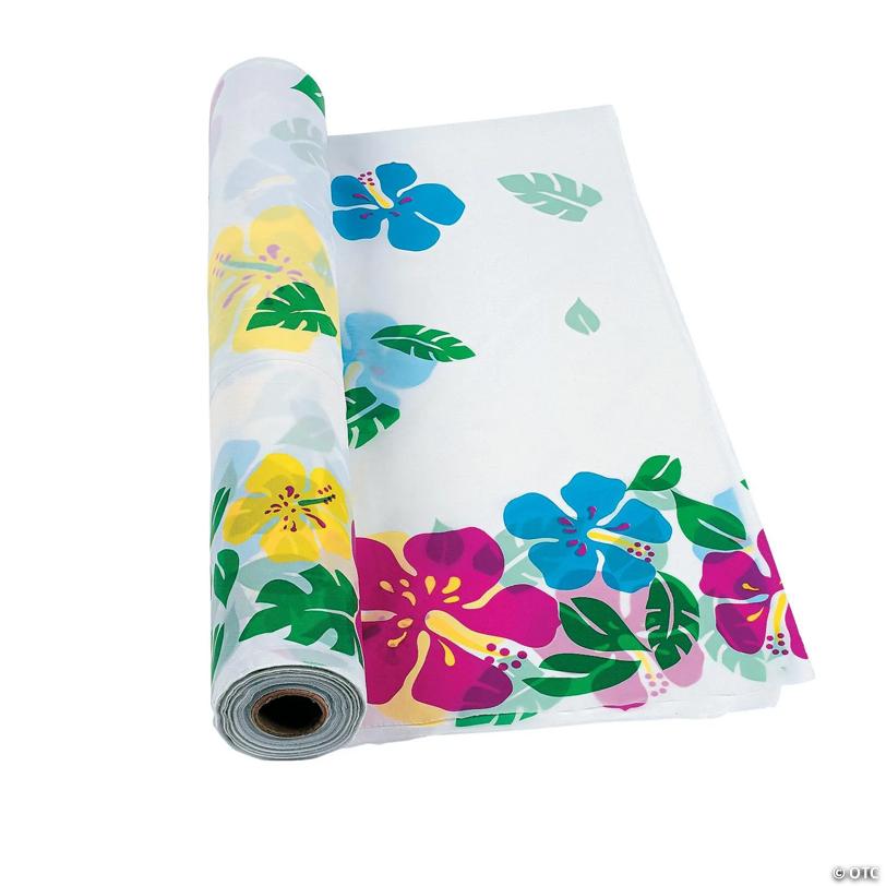 40" x 100 ft. Hibiscus Multicolor Disposable Plastic Tablecloth Roll | USA Decoration®