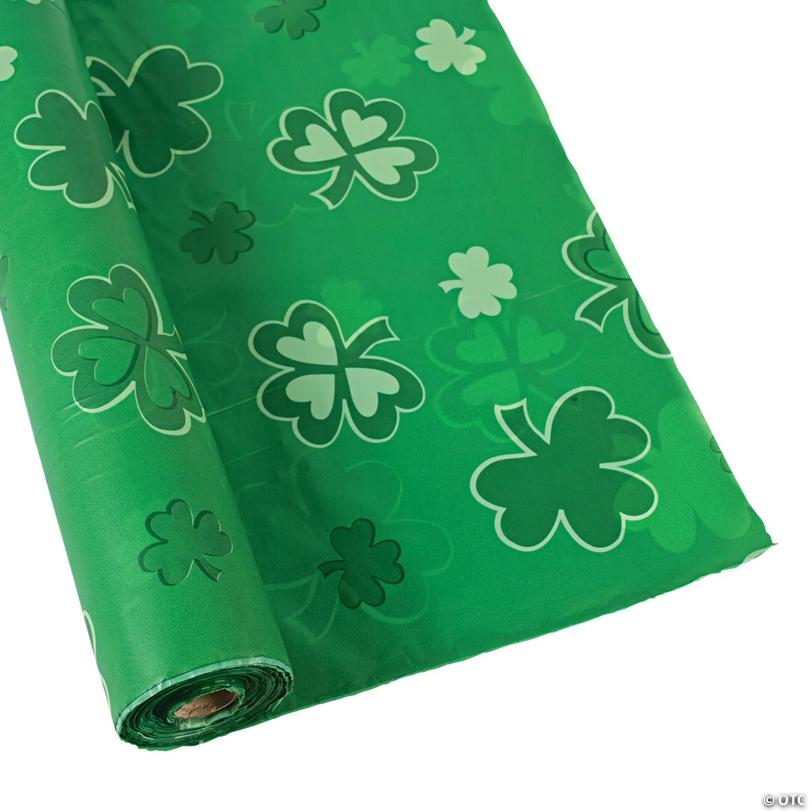 40" x 100 ft. Shamrocks Plastic Tablecloth Roll | USA Decoration®