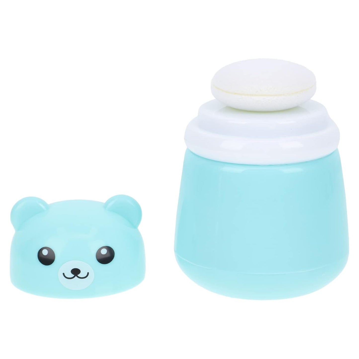 Cartoon Bear Baby Powder Puff Box Portable Talc Dispenser with Puff & Storage (Blue)