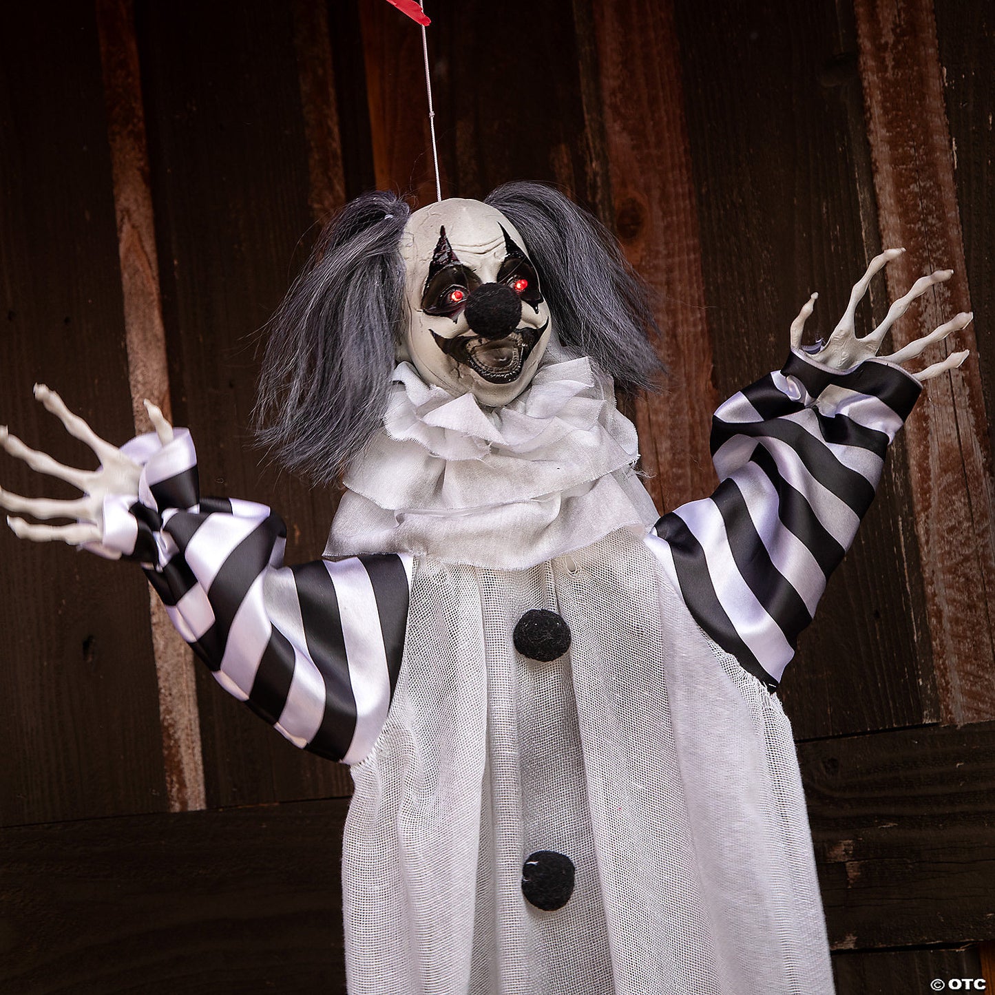 43 1/4" Black White Light-Up Clown Animated Prop Halloween Decoration | USA Decoration®