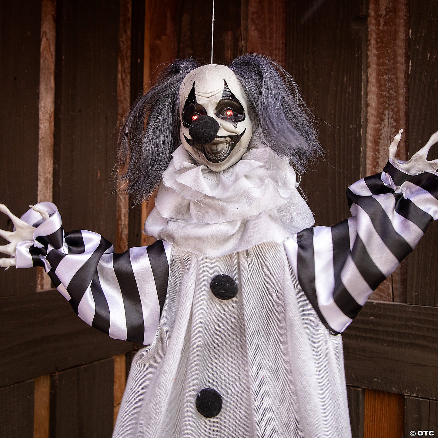43 1/4" Black White Light-Up Clown Animated Prop Halloween Decoration | USA Decoration®