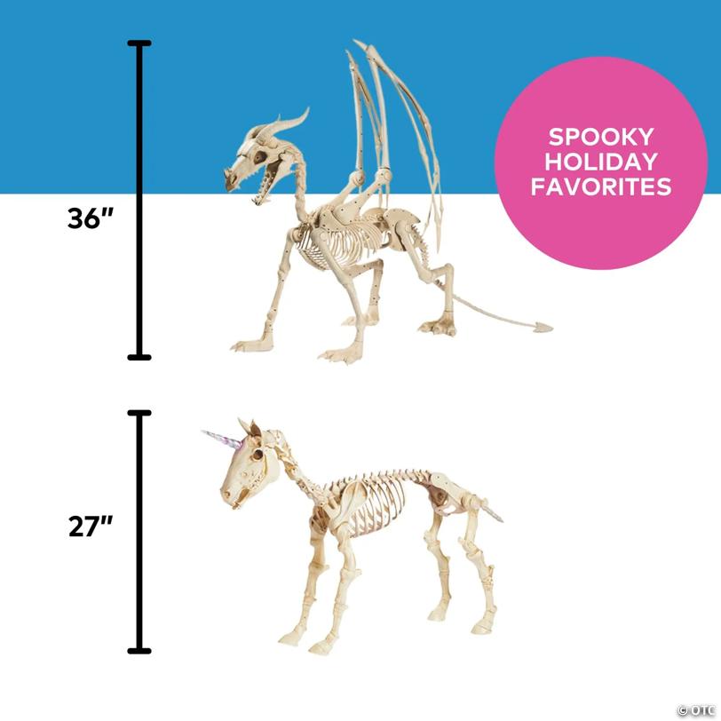 43" - 49" Halloween Unicorn & Dragon Skeleton Decorations - 2 Pc.