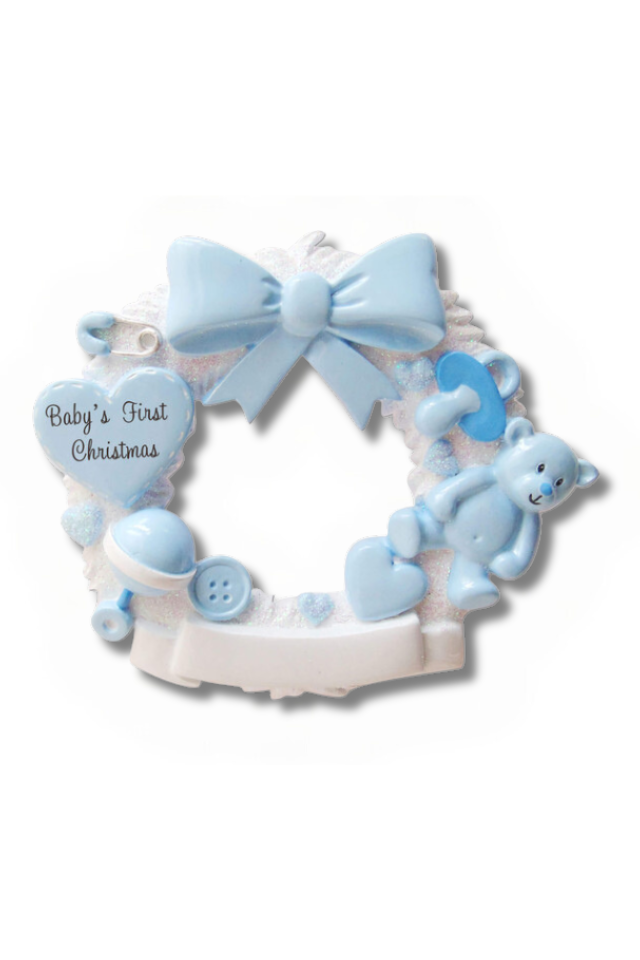 3" Baby Boy Wreath Customizable Ornament Personalized First Christmas Keepsake