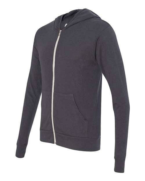 Triblend Lightweight Full-Zip Hooded Long Sleeve Tee | USA Decoration