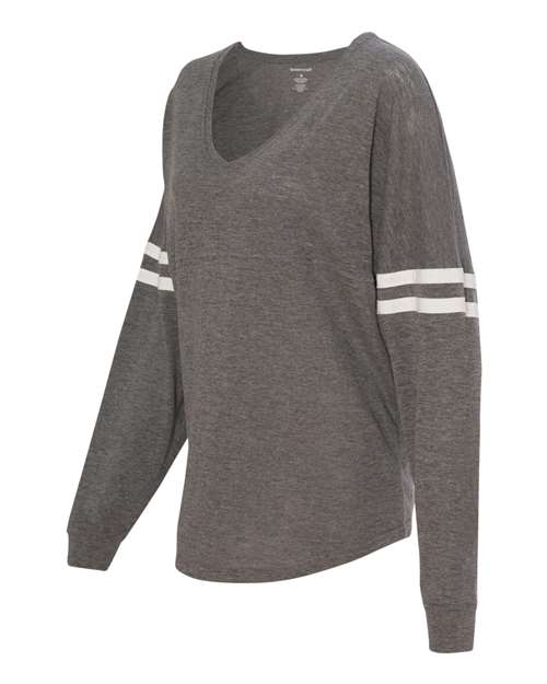 Women’s Slub Jersey Varsitee V-Neck Long Sleeve T-Shirt | USA Decoration