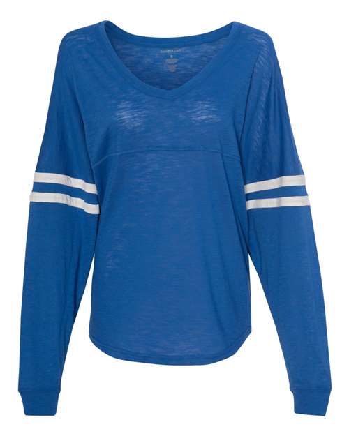Women’s Slub Jersey Varsitee V-Neck Long Sleeve T-Shirt | USA Decoration