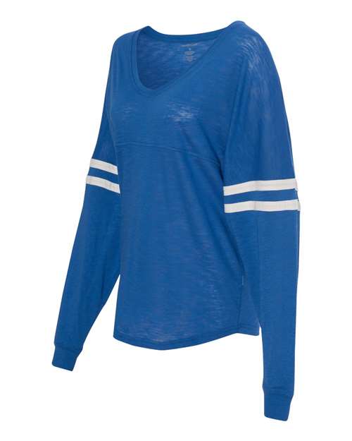 Women’s Slub Jersey Varsitee V-Neck Long Sleeve T-Shirt | USA Decoration