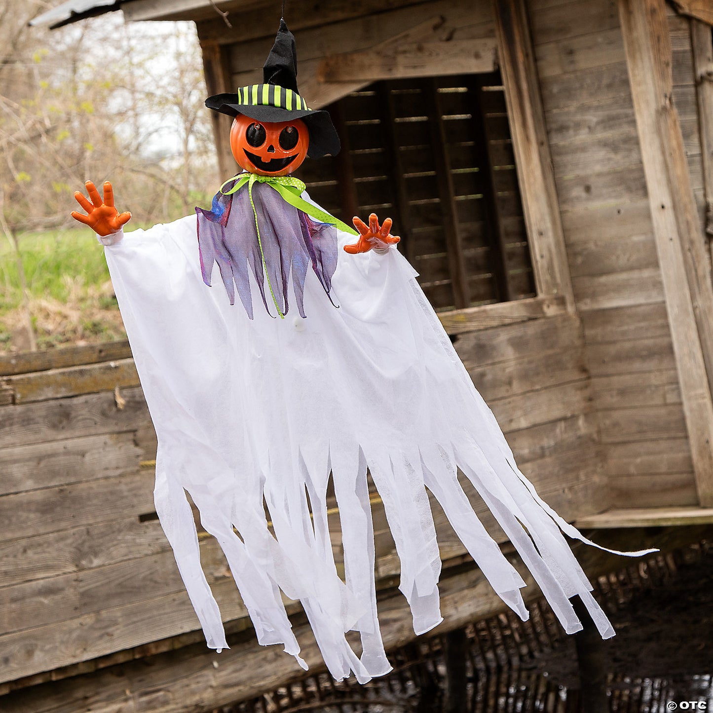 47 1/4" Hanging Smiling Pumpkin Scarecrow Animated Prop Halloween Decoration | USA Decoration®