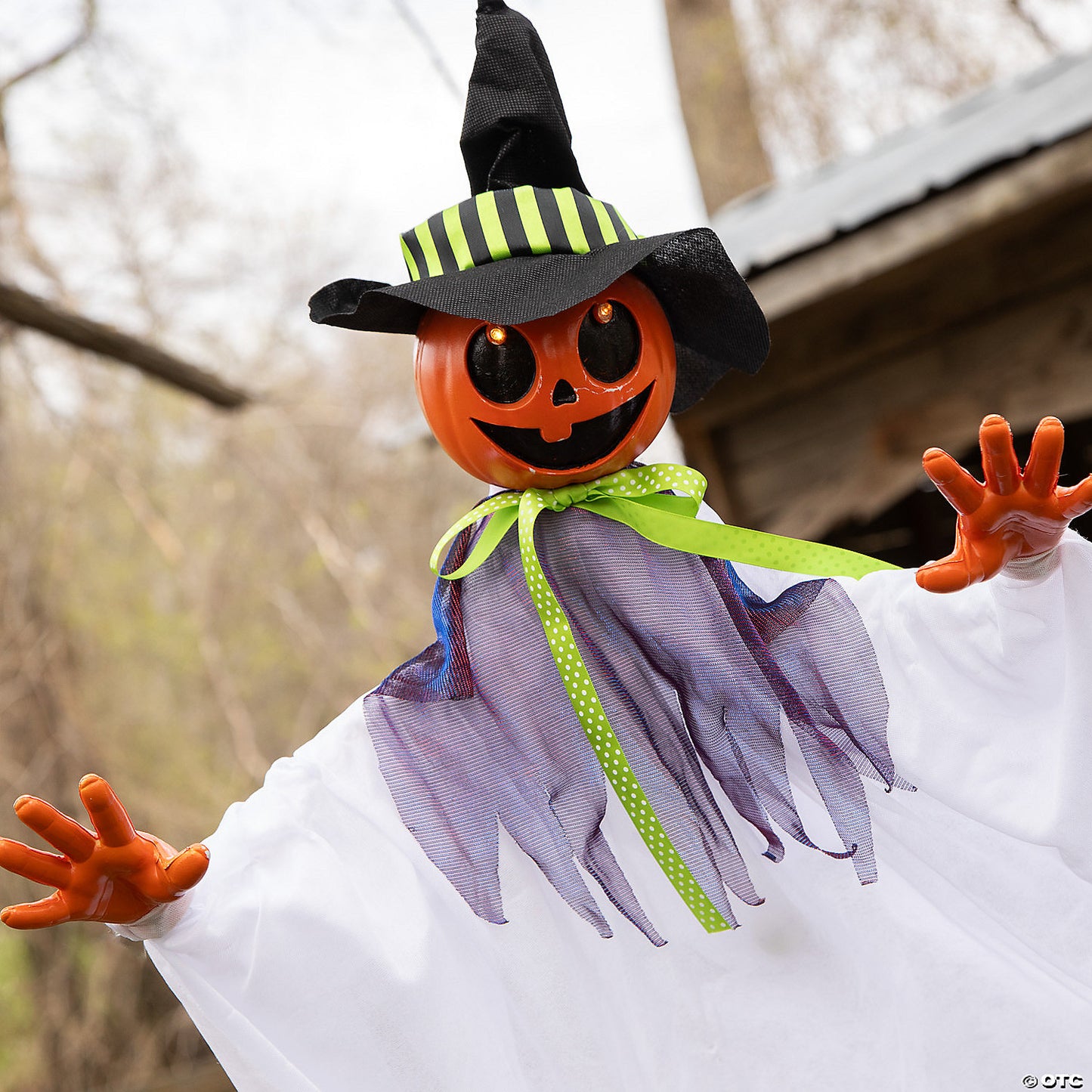 47 1/4" Hanging Smiling Pumpkin Scarecrow Animated Prop Halloween Decoration | USA Decoration®