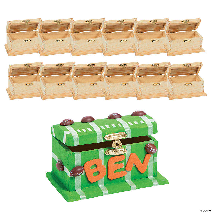 12 Piece(s): 4 1/4" x 2 3/4" DIY Unfinished Wood Classic Treasure Boxes - 12 Pc. | USA Decoration®