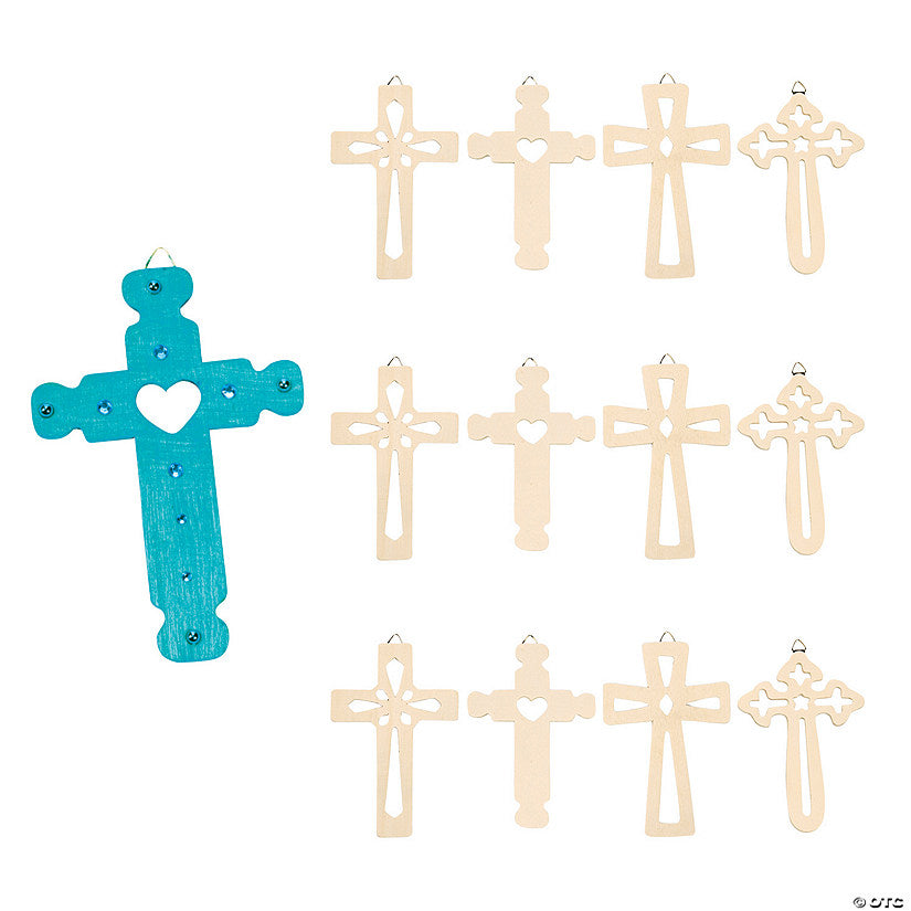 6" DIY Unfinished Wood Wall Crosses with Cutouts - 12 Pc. | USA Decoration®