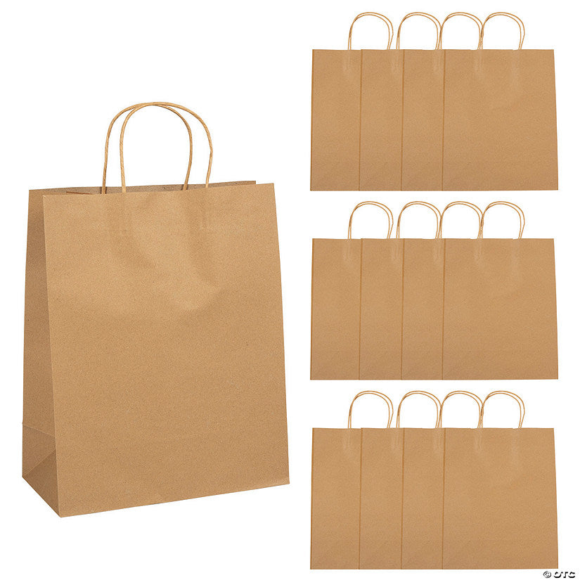 Per Dozen: 10 1/2" x 5 1/4" x 13" Large Brown Kraft Paper Gift Bags - 12 Pc. | USA Decoration®