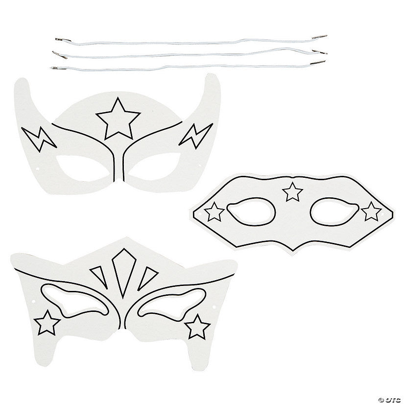 8" - 8 3/4" Color Your Own Paper Superhero Masks - 12 Pc. | USA Decoration®