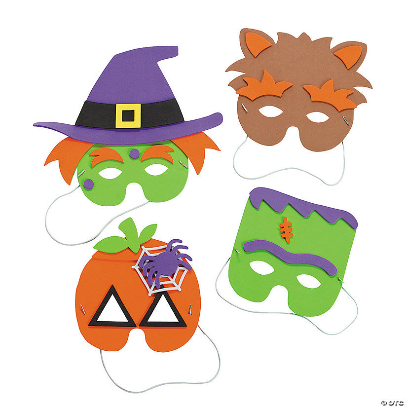 Makes 12: 9 3/4" Halloween Characters Half Mask Foam Craft Kit - Makes 12 | USA Decoration®