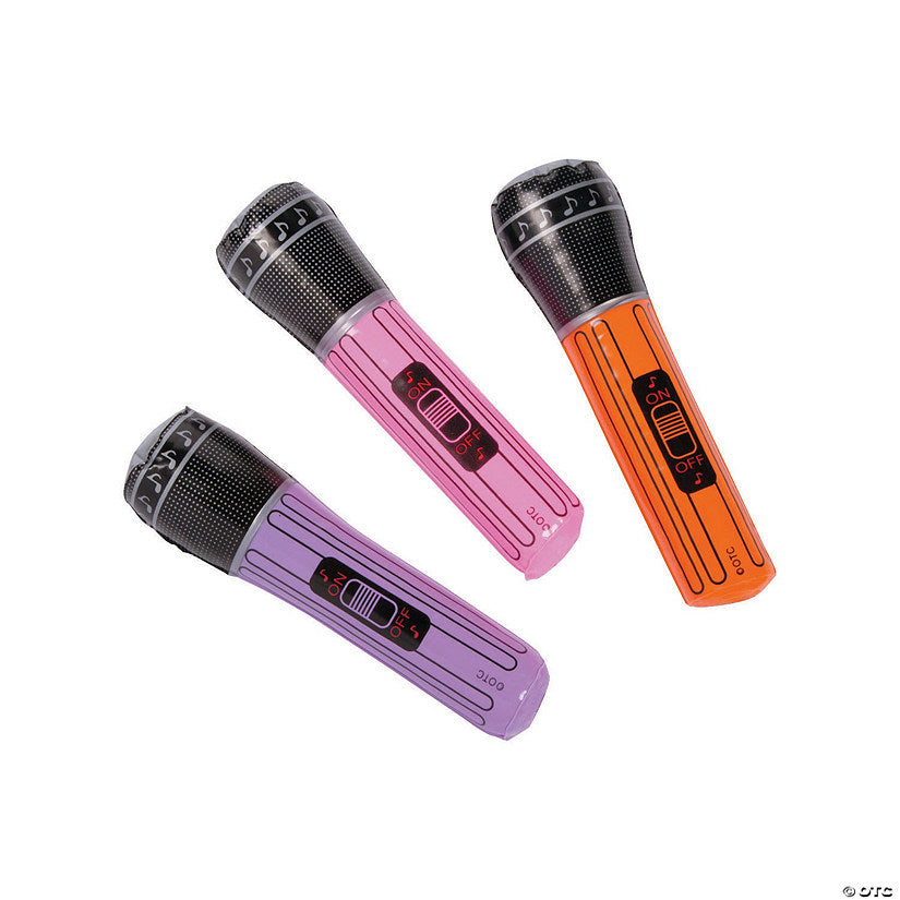 Per Dozen: 8" Inflatable Assorted Bright Colors Handheld Vinyl Microphones - 12 Pc. | USA Decoration®