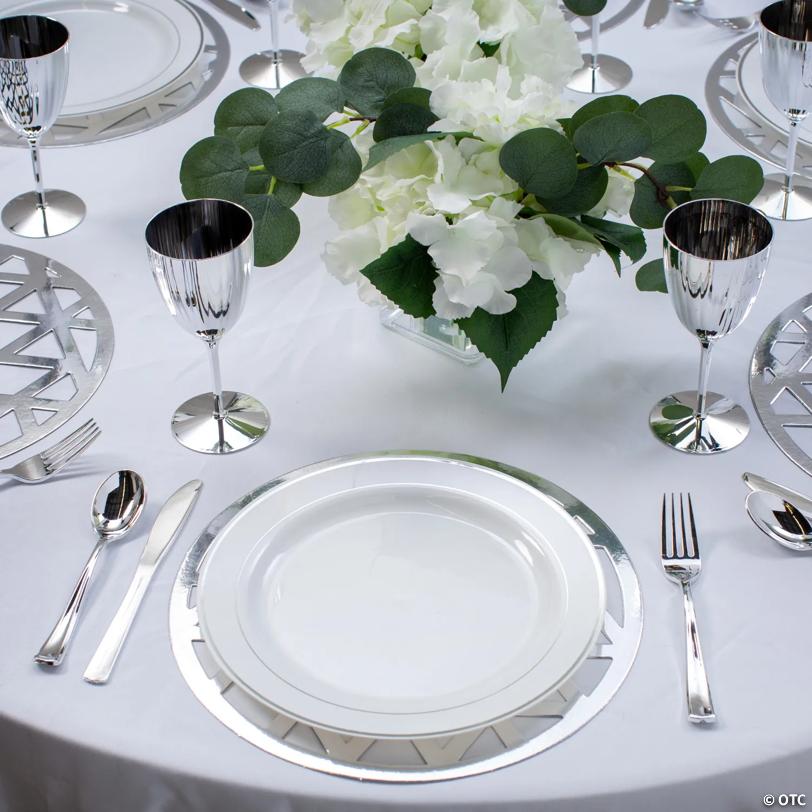 49 Pc. Silver Geometric Charger & Dinner Plate Kit for 24 Guests | USA Decoration®