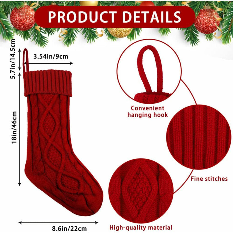 4PCS Christmas Stockings, 18Inch Large Personalized Cable Knitted Xmas Hanging Stocking Decorations With Name Tags For Holiday Christmas Party Family Decor