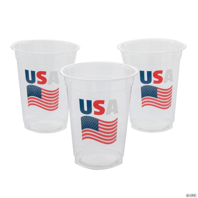 4 1/2" 16 oz. Bulk 50 Ct. Patriotic USA Flag Disposable Plastic Cups