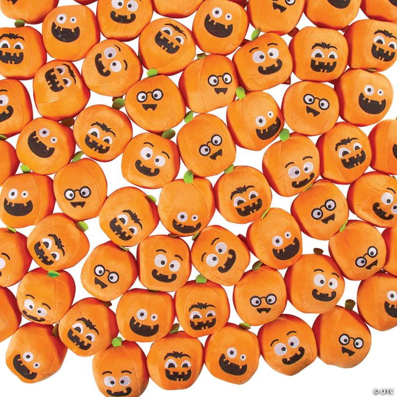 4 1/2" Bulk 72 Pc. Halloween Funny Face Stuffed Pumpkin Toys