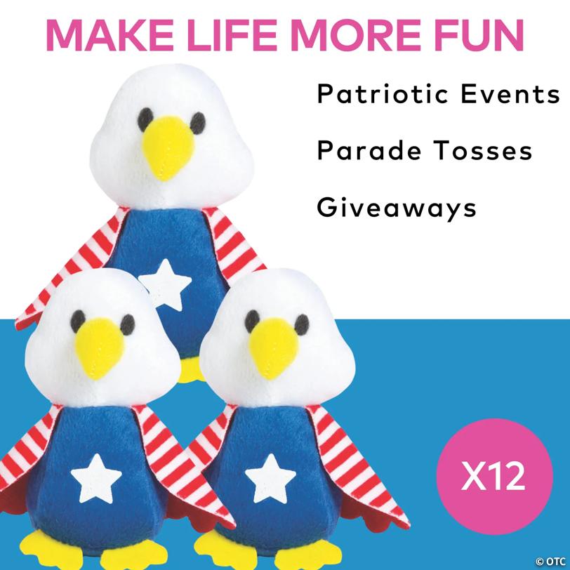 4 1/2" Festive Patriotic Classic Plush Stuffed Bald Eagles - 12 Pc.